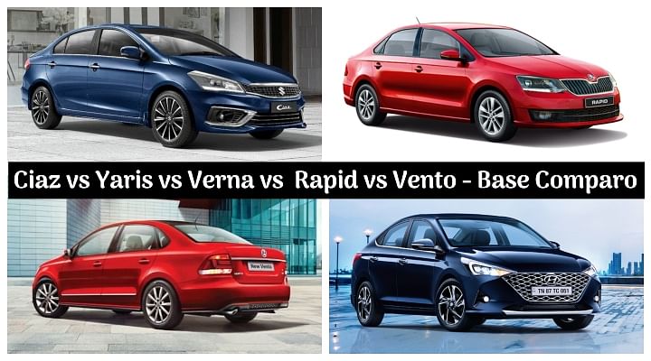 Maruti Suzuki Ciaz vs Toyota Yaris vs Hyundai Verna vs Skoda Rapid vs VW Vento - Base Spec Comparison