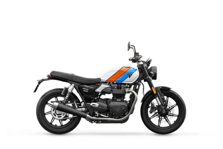 Triumph Speed Twin 900 in Pure White / Maui Blue / Tangerine Orange