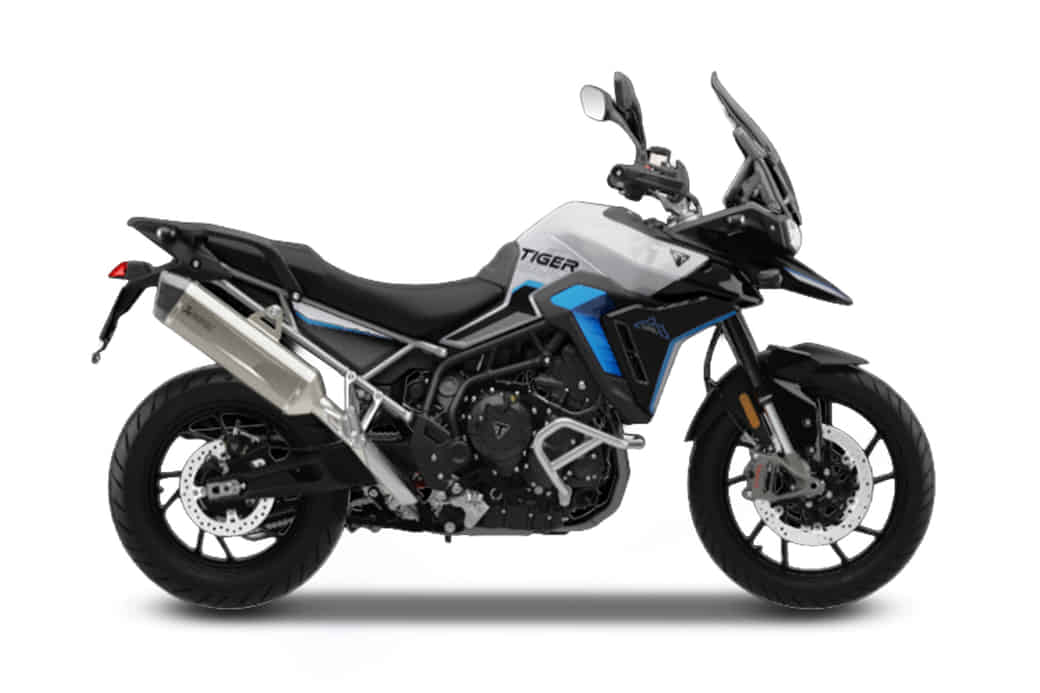 Triumph Tiger 900 in Snowdonia white / Graphic black / Aegean blue Triumph Tiger 900 in Snowdonia white / Graphic black / Aegean blue
