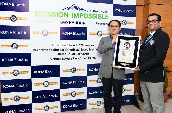 Hyundai Kona EV sets a world record. Highest altitude touched by an EV