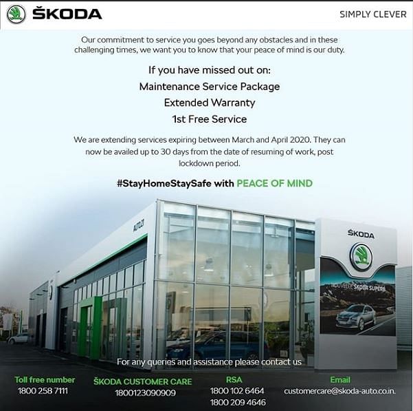 skoda warranty extension due to coronavirus