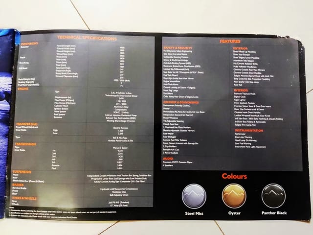 Original Ford Endeavour  specs