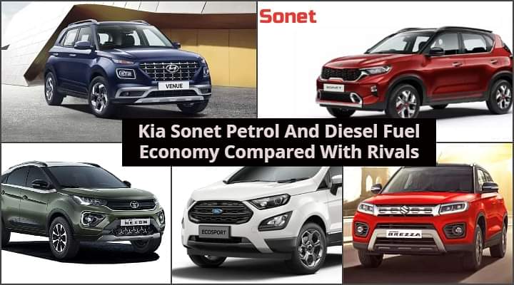 Kia Sonet Petrol And Diesel Fuel Economy Compared With Rivals