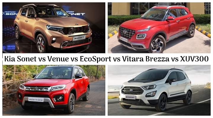 Kia Sonet vs Nexon vs Venue vs XUV300 vs EcoSport vs Vitara Brezza - Specs and Price Comparison