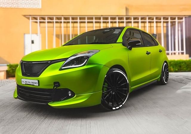 Modified Maruti Baleno Wrapped Lime Green Matte Chrome Image