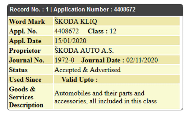 Skoda India Trademarks Names