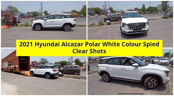 Upcoming Hyundai Alcazar Spotted On Indian Roads - Polar White Colour