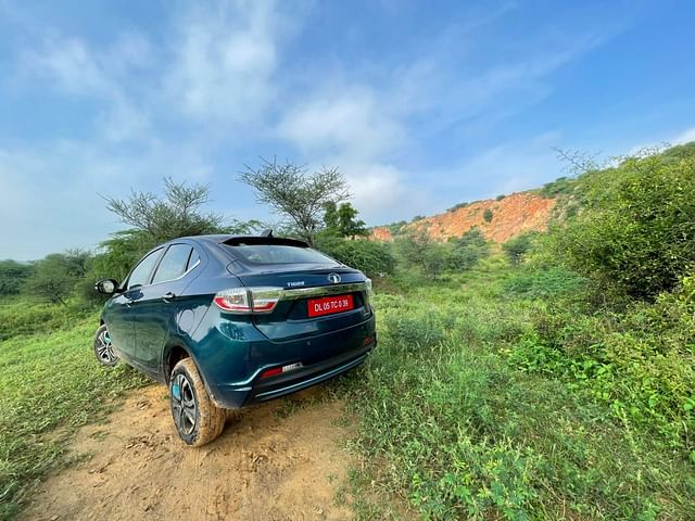 2021 tata tigor ev review images rear three quarters