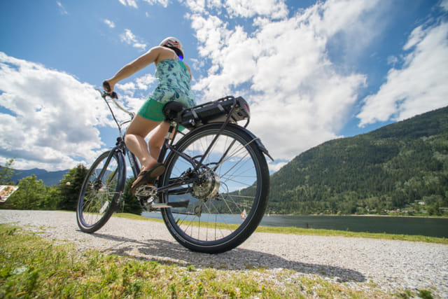 women riding an electric bicycle