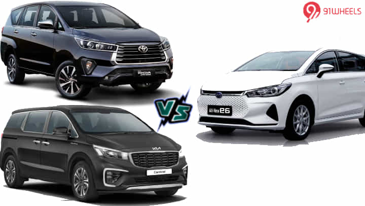 BYD e6 EV Vs Toyota Innova Crysta Vs Kia Carnival BYD e6 EV Vs Toyota Innova Crysta Vs Kia Carnival
