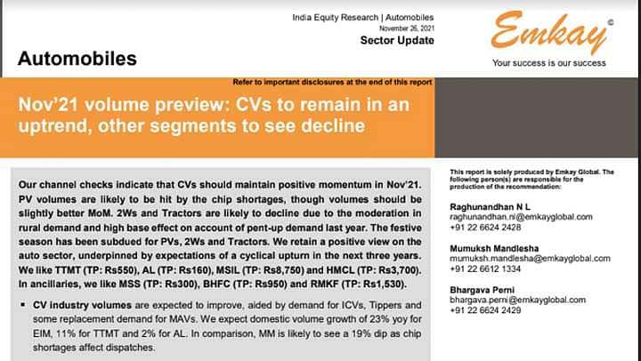 CV Sales to Continue Growing, Other Segments to See Decline - Report