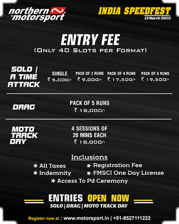 2022 India Speedfest Entry Fees