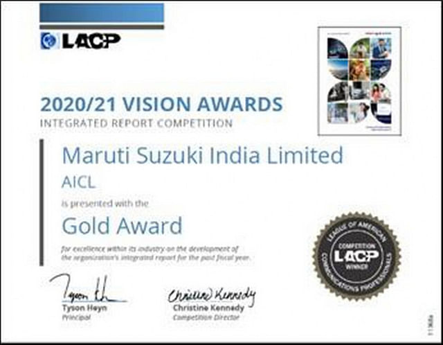 Maruti Suzuki wins gold at the LACP 2020/21 Vision Awards
