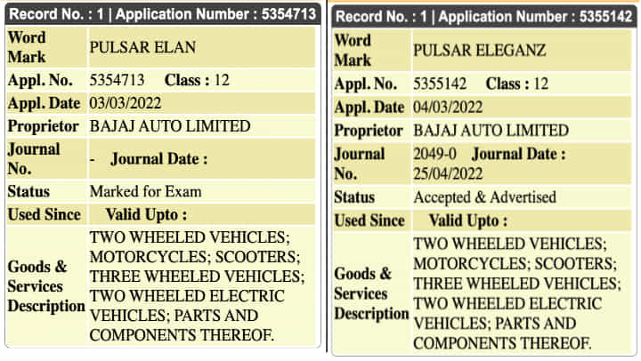 Bajaj Pulsar Elan, Pulsar Eleganza Trademarked In India - Details! Bajaj Pulsar Elan, Pulsar Eleganza Trademarked In India - Details!