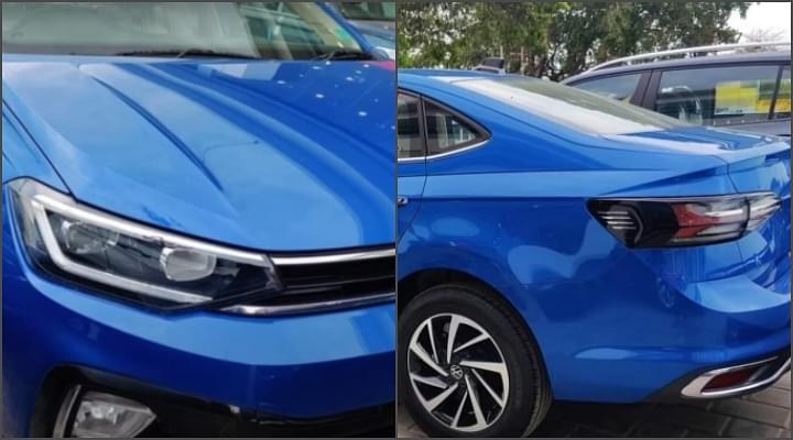 VW Virtus Starts Arriving At Dealerships; Rising Blue Shade Spotted For The First Time - Images