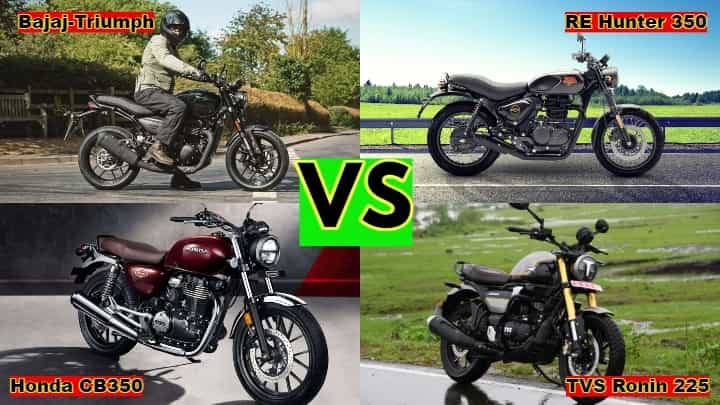 2023 Bajaj-Triumph Bike vs Royal Enfield Hunter, TVS Ronin 225 & Honda H'ness CB350 Mega Comparison 2023 Bajaj-Triumph Bike vs Royal Enfield Hunter, TVS Ronin 225 & Honda H'ness CB350 Mega Comparison