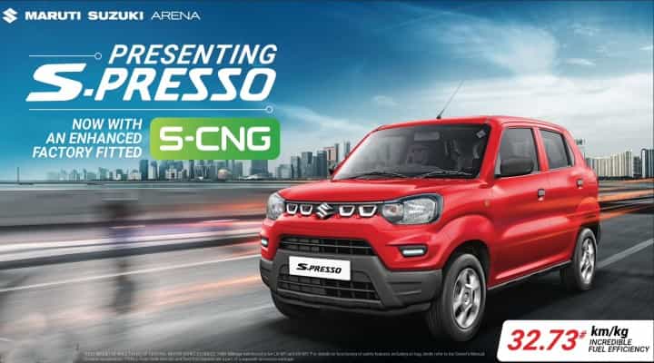 Maruti Suzuki S-Presso S-CNG Launched At Rs 5.90 Lakh, Gets Fuel-Efficiency of 32.73 Km/Kg Maruti Suzuki S-Presso S-CNG Launched At Rs 5.90 Lakh, Gets Fuel-Efficiency of 32.73 Km/Kg