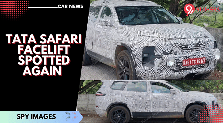 Tata Safari Facelift Spotted Again - Gives Glimpse Of Alloys & Front