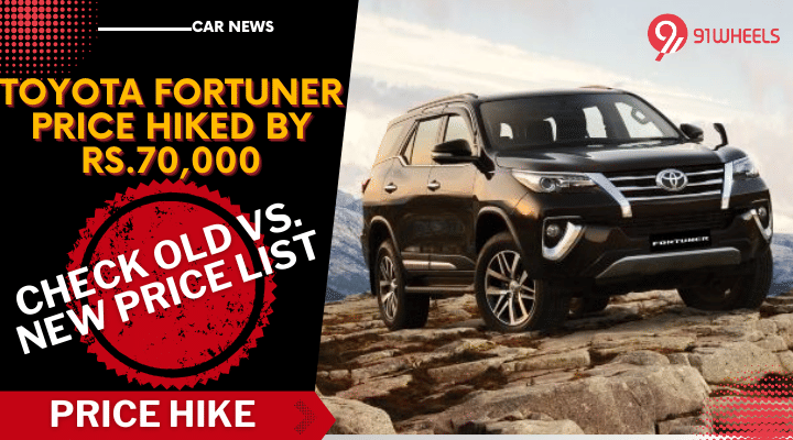 Toyota Fortuner Price Hiked By Rs, 70,000. Check Old Vs. New Price Here Toyota Fortuner Price Hiked By Rs, 70,000. Check Old Vs. New Price Here