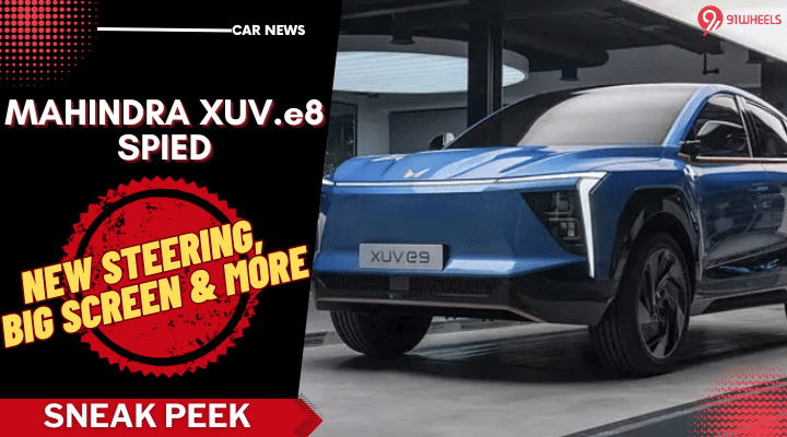 Mahindra XUV.e9 Interiors Spied: Large Screen, New Steering, More Mahindra XUV.e9 Interiors Spied: Large Screen, New Steering, More