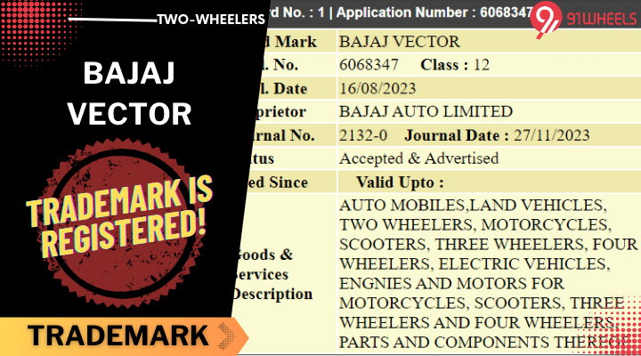 Bajaj Vector Trademark Registered in India, New Model Launch Soon? Bajaj Vector Trademark Registered in India, New Model Launch Soon?