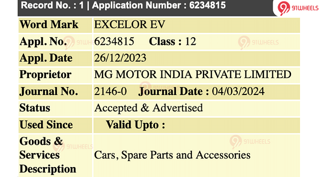 MG Excelor EV Trademark