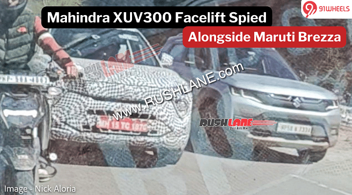 Upcoming Mahindra XUV300 Facelift Spied Alongside Maruti Brezza
