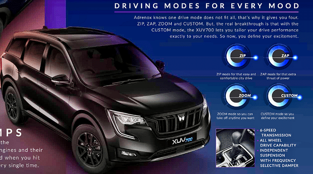 Drive modes in Mahindra XUV700