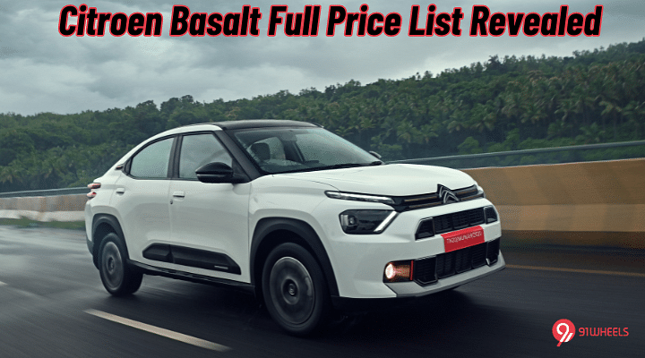 Citroen Basalt Full Price List Revealed, Priced At Rs 7.99 Lakh To 13.62 Lakh