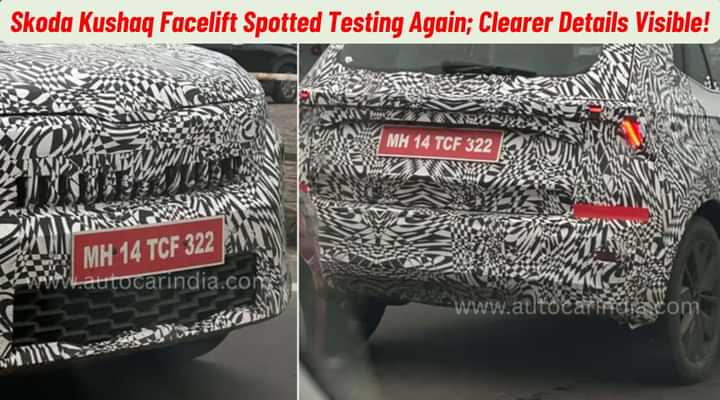Skoda Kushaq Facelift Spotted Testing Again, Clearer Details Visible!