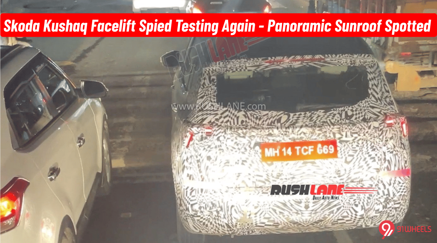 Skoda Kushaq Facelift Spied Testing Again - Panoramic Sunroof Spotted