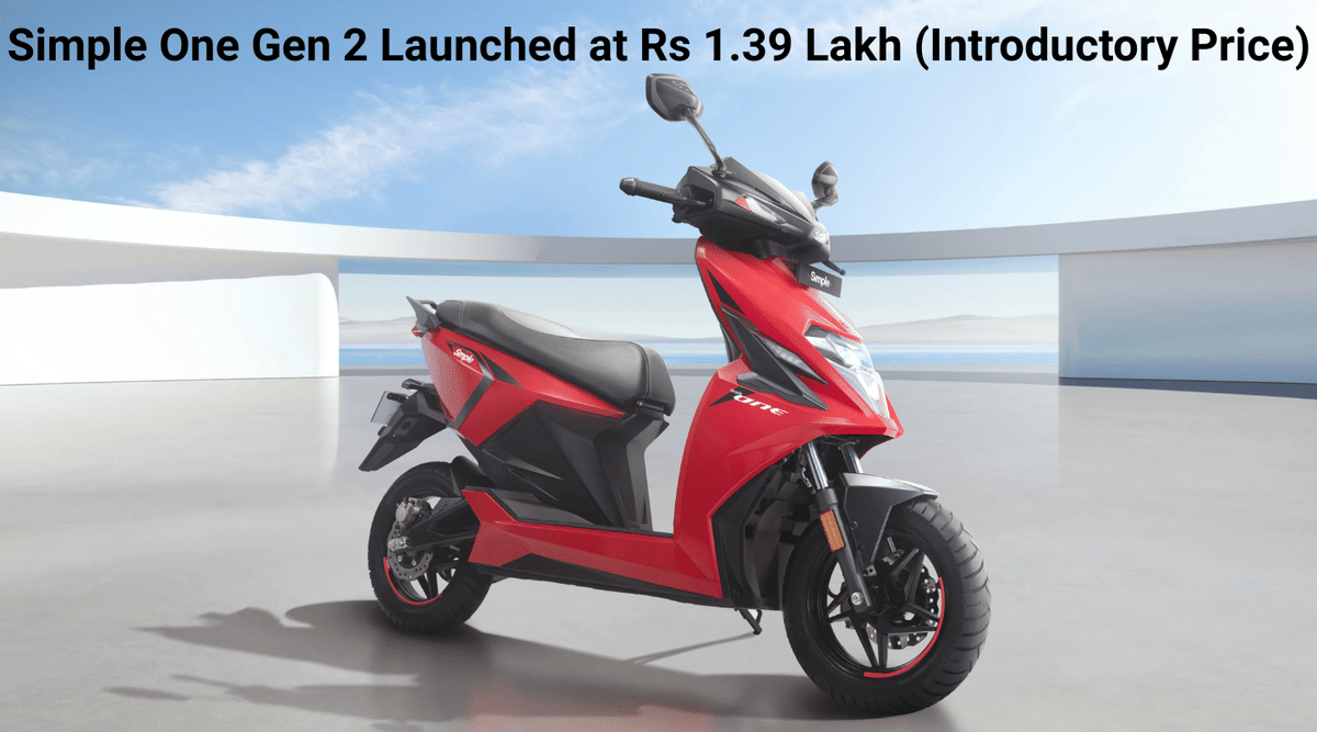 Simple One Gen 2 Launched at Rs 1.39 Lakh (Introductory Price) Simple One Gen 2 Launched at Rs 1.39 Lakh (Introductory Price)